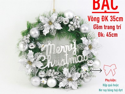 Vòng nguyệt quế Noel 4 hoa trạng nguyên kim tuyến ĐK45cm VNGQ-X-45
